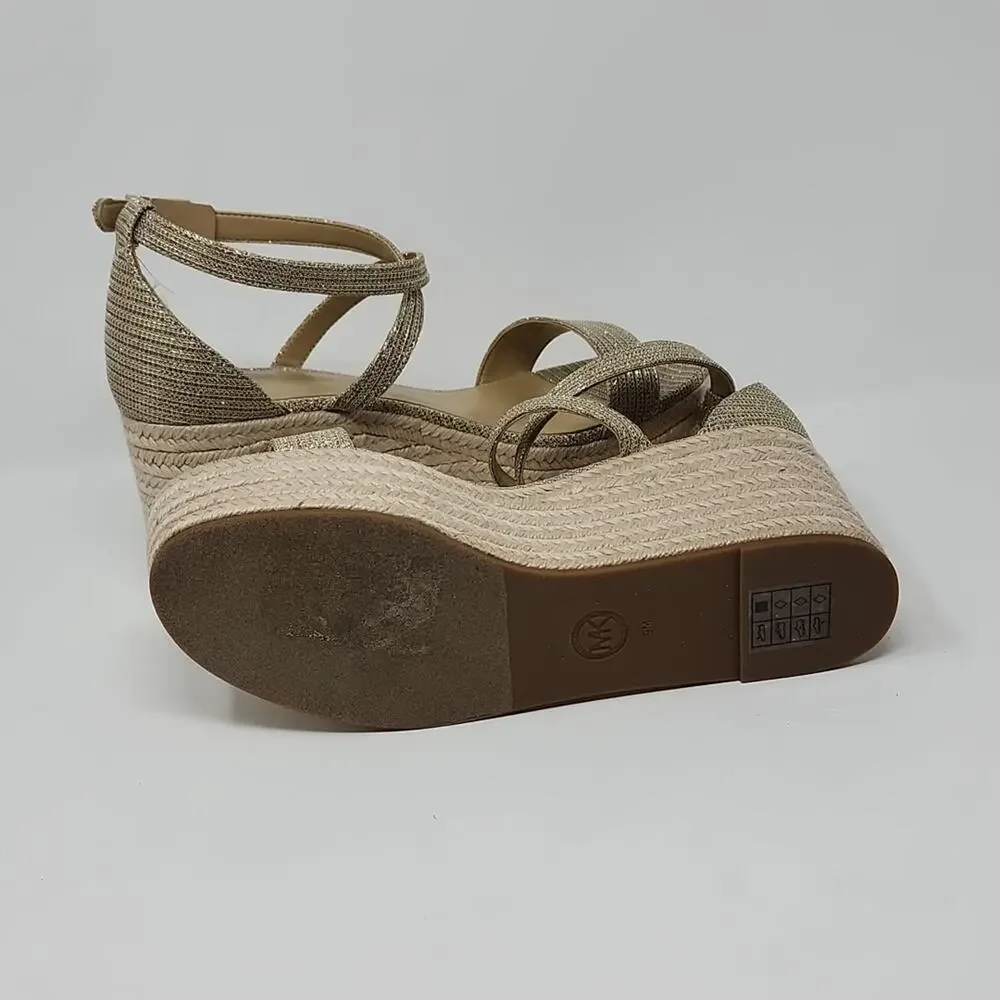 Michael Kors Metallic Gold Serena Espadrilles Platform Wedge Sandals Size 9